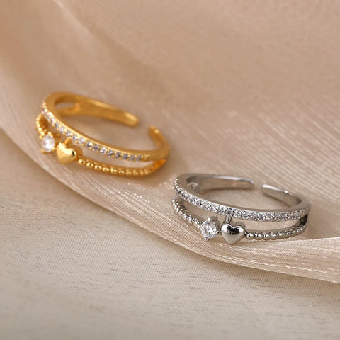 Zircon Heart Rings for Women - Double Stackable Bridal Sets & Engagement Jewelry