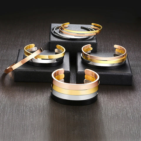 Stylish 3-10MM Cuff Bracelets for Men & Women - Gold, Silver, Black Stainless Steel Bangles