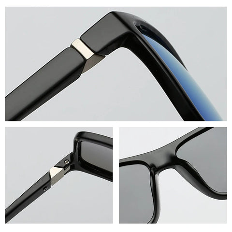 Klassieke zwarte vierkante gepolariseerde zonnebril - blauwe spiegel UV400 unisex anti-reflectie zonnebril