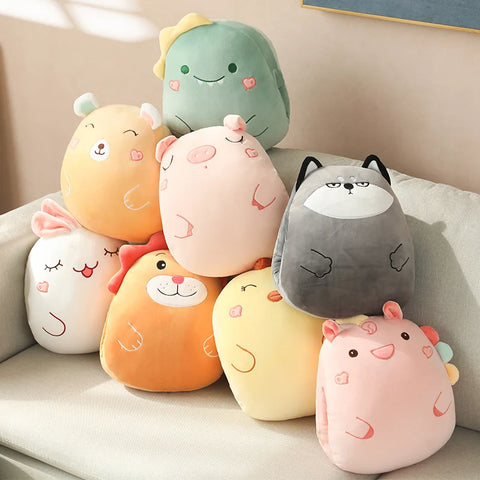 Bear, Lion, Rabbit & Unicorn Plush Pillow with Blanket – Soft Cartoon Animal Handwarmer Toy