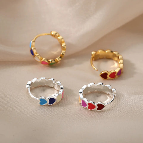 Colorful Heart Earrings for Women - Stainless Steel Enamel Metal Heart Studs | Perfect Gift for Valentine’s Day