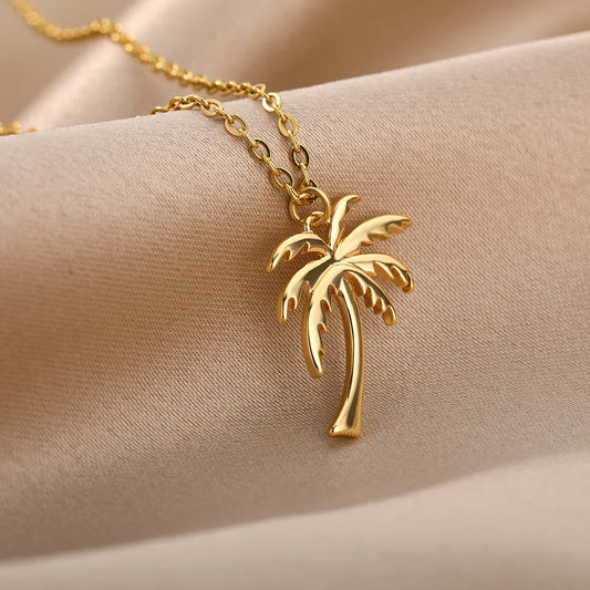Coconut Palm Tree Necklace for Women – Dainty Stainless Steel Palm Necklace – Bohemian Jewelry for Summer Ocean Beach Accessories