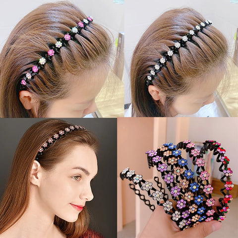 Non-Slip Rhinestone Flower Hairbands - Elegant Pearl Hair Accessories for Women