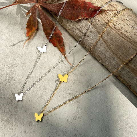 Delicate Stainless Steel Butterfly Pendant Necklace for Women - Elegant Fashion Jewelry Gift