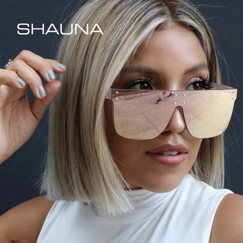 SHAUNA Oversize Retro Pilotenzonnebril – UV400-zonnebril met klinknageldetail in één stuk met spiegeleffect voor dames