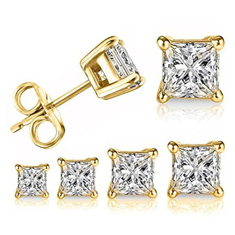 IOGOU Square Zirconia Stud Earrings – 925 Sterling Silver