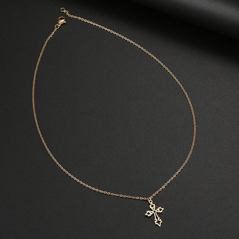 Vintage Stainless Steel Cross Pendant Chain Choker Necklace for Women - Gothic Fashion Jewelry