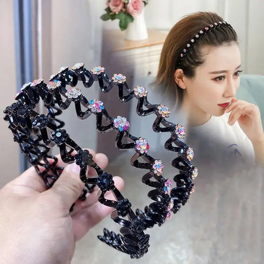 Non-Slip Rhinestone Flower Hairbands - Elegant Pearl Hair Accessories for Women