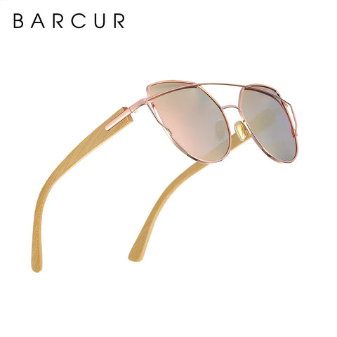 BARCUR Bamboo Cat-Eye Polarisierte Sonnenbrille – Luxuriöse Damen-Sonnenbrille mit Metallrahmen und UV400-Schutz, inklusive Geschenkbox