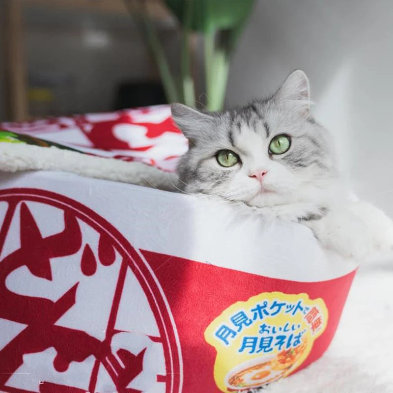 Adorable Japanese Style Cat Tent - Ramen Cup Plush Bed for Cats and Small Dogs