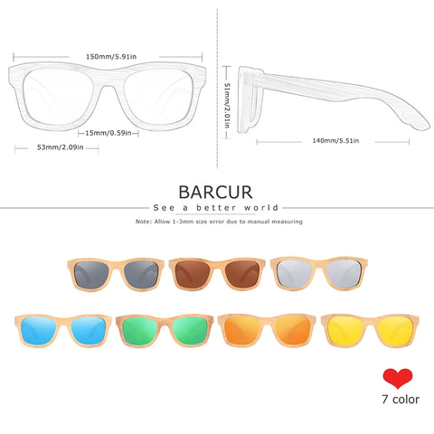 BARCUR Retro Bamboe Gepolariseerde Zonnebril – Handgemaakte Houten UV400 Unisex Zonnebrillen
