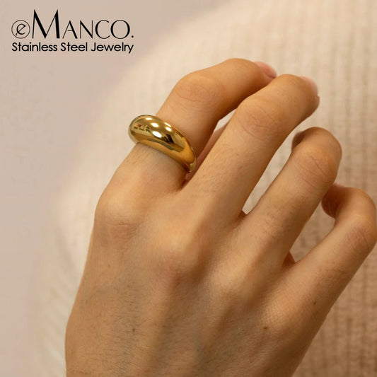 e-Manco Simple Stainless Steel Arc Rings for Women - Geometric Fashion Jewellery