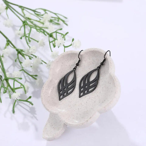 Skyrim Stainless Steel Symmetrical Geometry Drop Earrings - Golden Black Statement Jewelry for Women