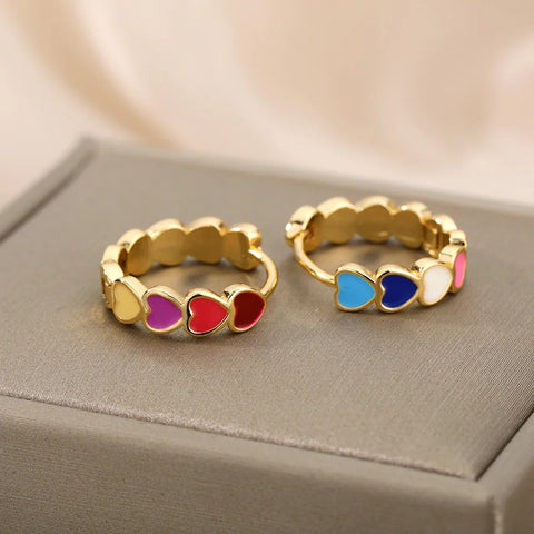 Colorful Heart Earrings for Women - Stainless Steel Enamel Metal Heart Studs | Perfect Gift for Valentine’s Day