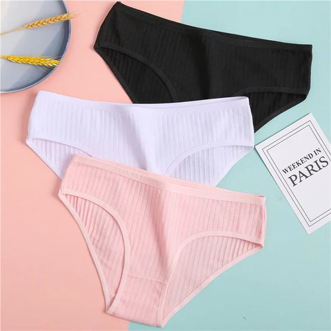 FINETOO Dames katoenen slipjes 3 stuks zachte gestreepte damesonderbroeken effen meisjes slips sexy dameslingerie M-XL comfortabel ondergoed 