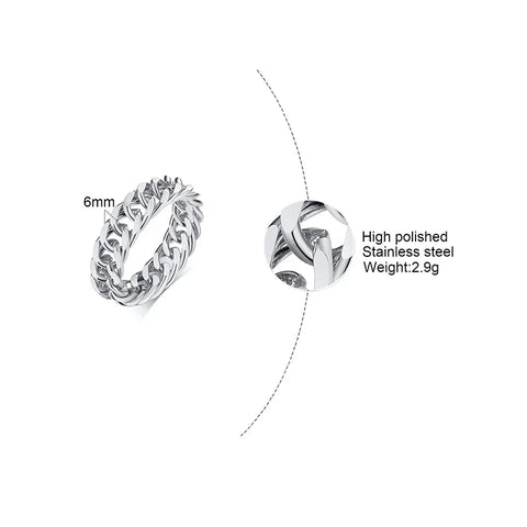 Men's Miami Cuban Chain Ring - 6MM Stainless Steel Curb Link Band