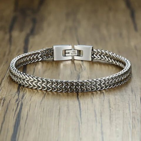 Stylish Stainless Steel Bali Foxtail Chain Bracelet for Men - Double Franco Link Chain Bracelet