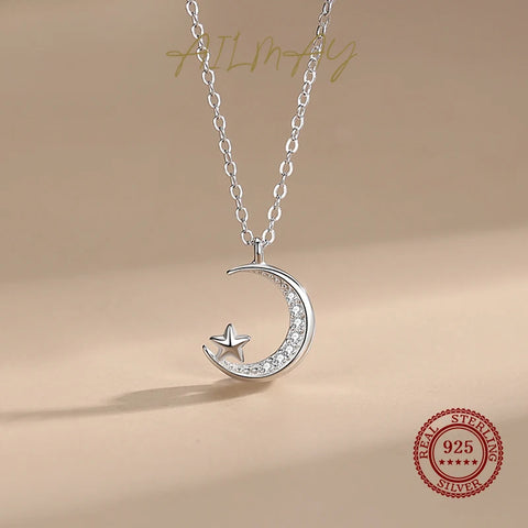Ailmay 925 Sterling Silver Moonlight Star Pendant Necklace