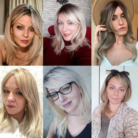 EASIHAIR Ombre Brown Blonde Wigs with Bangs - Layered Heat Resistant Synthetic Wig for Women