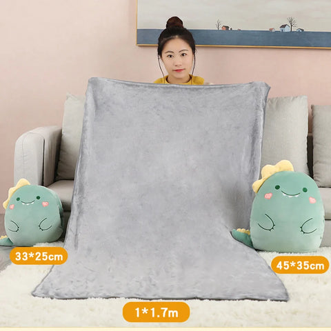 Bear, Lion, Rabbit & Unicorn Plush Pillow with Blanket – Soft Cartoon Animal Handwarmer Toy
