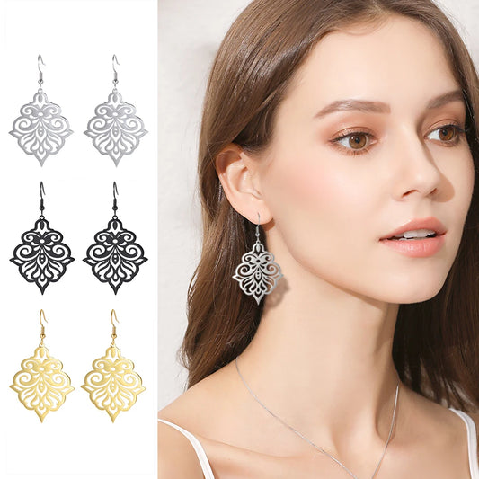 Skyrim Vintage Flower Earrings - Elegant Black Gold Dangle Earrings for Women and Girls