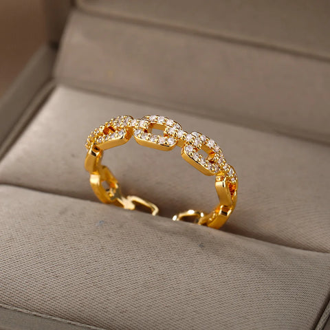Classic Twist Chain Open Rings for Women - Zircon Stainless Steel Geometric Couple Ring