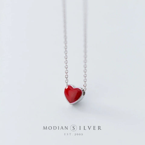 Modian 925 Sterling Silver Enamel Hearts Pendant Necklace