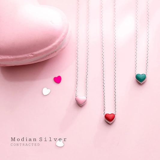 Modian 925 Sterling Silver Enamel Hearts Pendant Necklace