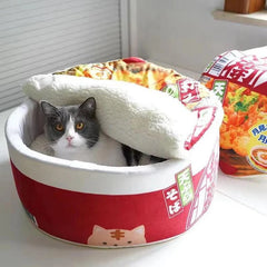 Adorable Japanese Style Cat Tent - Ramen Cup Plush Bed for Cats and Small Dogs