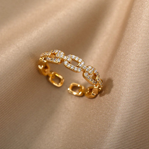 Classic Twist Chain Open Rings for Women - Zircon Stainless Steel Geometric Couple Ring