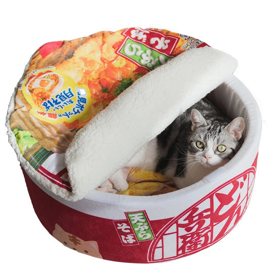 Adorable Japanese Style Cat Tent - Ramen Cup Plush Bed for Cats and Small Dogs