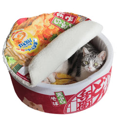 Adorable Japanese Style Cat Tent - Ramen Cup Plush Bed for Cats and Small Dogs