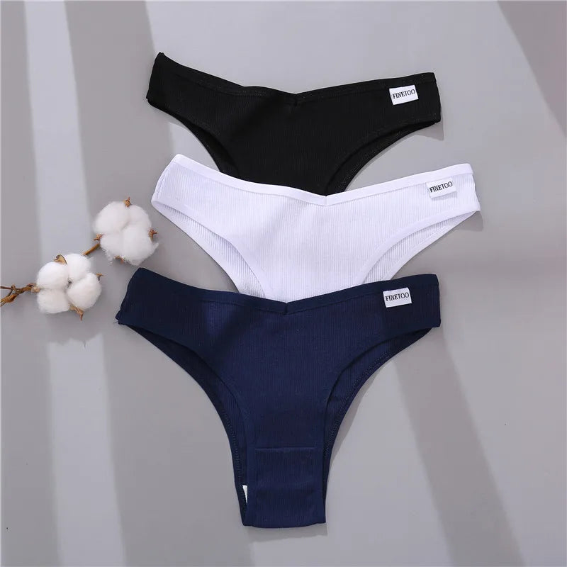 FINETOO Cotton Brazilian Panties 3Pcs Set