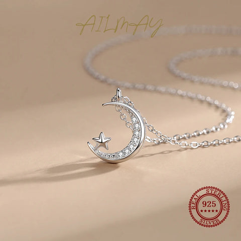 Ailmay 925 Sterling Silver Moonlight Star Pendant Necklace