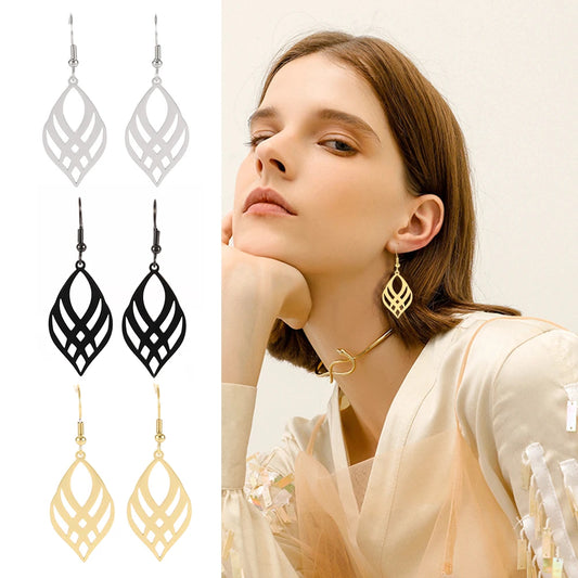 Skyrim Stainless Steel Symmetrical Geometry Drop Earrings - Golden Black Statement Jewelry for Women