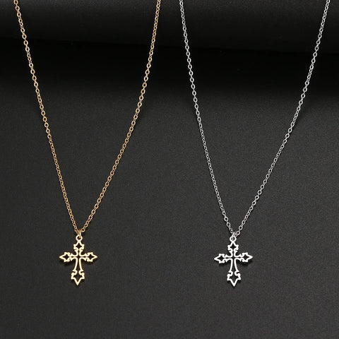 Vintage Stainless Steel Cross Pendant Chain Choker Necklace for Women - Gothic Fashion Jewelry