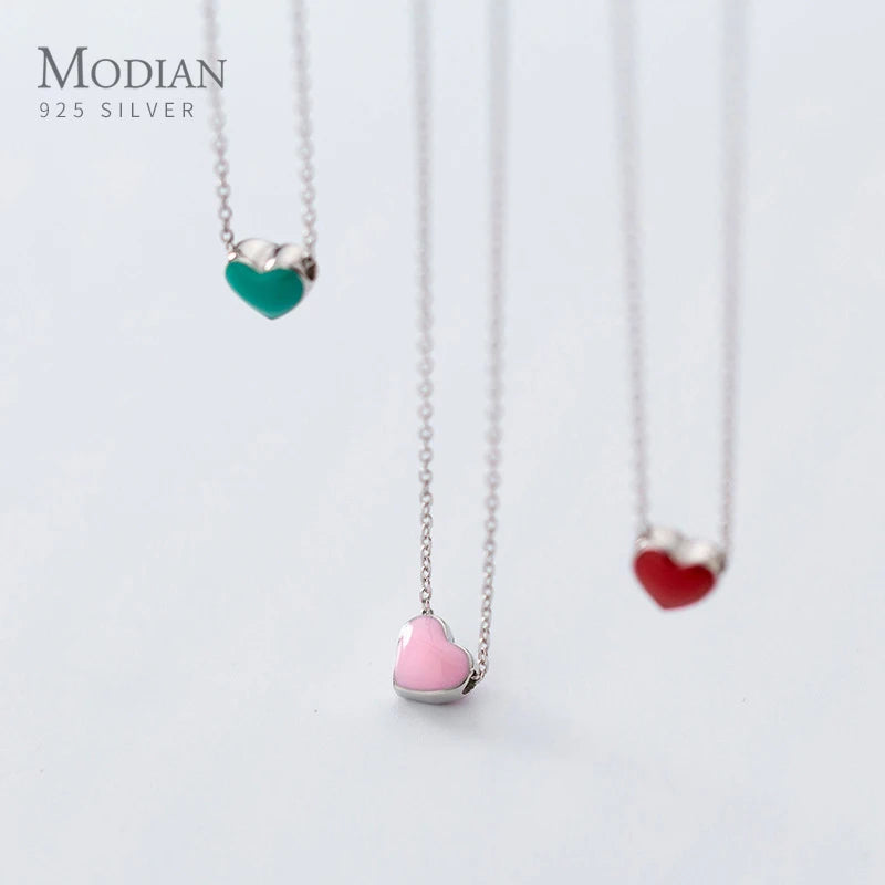Modian 925 Sterling Silver Enamel Hearts Pendant Necklace