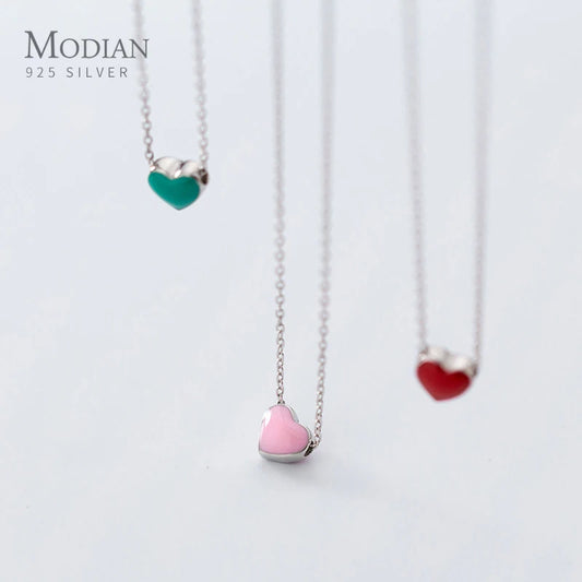 Modian 925 Sterling Silver Enamel Hearts Pendant Necklace