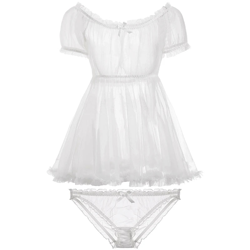 Kawaii Lace Nightdress Lingerie Pajamas Set for Women
