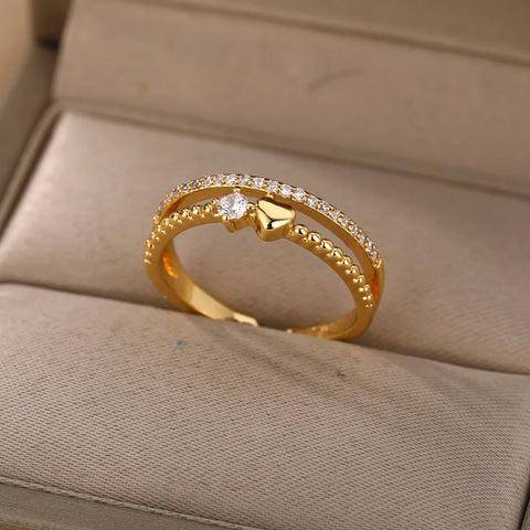 Zircon Heart Rings for Women - Double Stackable Bridal Sets & Engagement Jewelry