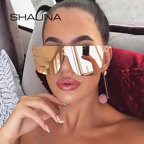 SHAUNA Oversize Retro Pilotenzonnebril – UV400-zonnebril met klinknageldetail in één stuk met spiegeleffect voor dames