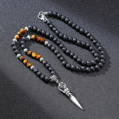 Tibetan Buddhist Phurba Kilaya Magic Dagger with Tiger’s Eye Lava Stone Necklace for Men
