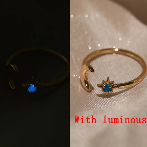 Zircon Moon Star Rings for Women - Stainless Steel Adjustable Aesthetic Jewelry