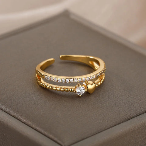 Zircon Heart Rings for Women - Double Stackable Bridal Sets & Engagement Jewelry