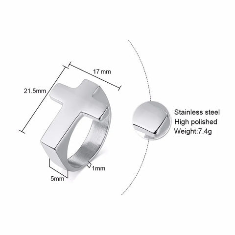 Punk Men Cross Shaped Ring – Stylish Waterproof Stainless Steel Ring in Silver, Black, and Gold Colors