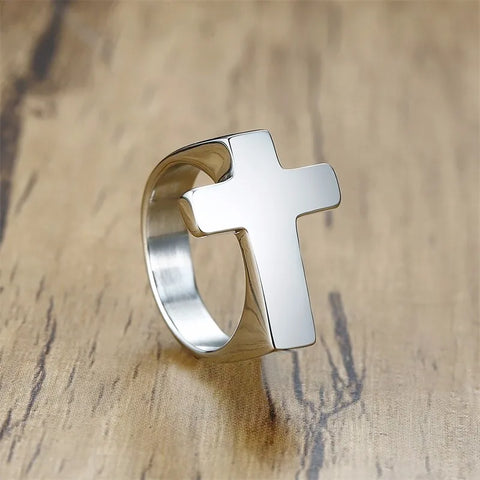 Punk Men Cross Shaped Ring – Stylish Waterproof Stainless Steel Ring in Silver, Black, and Gold Colors