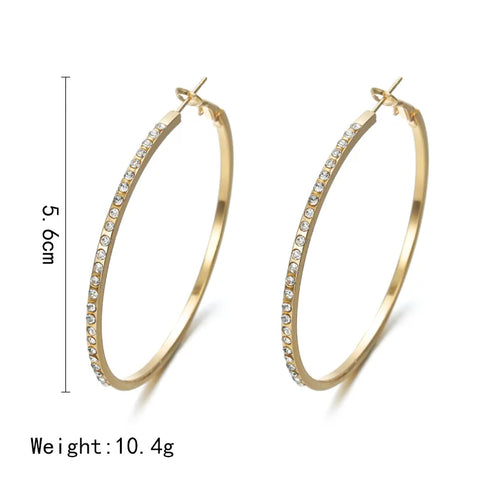 Fashion Hoop Earrings with Rhinestone - Big Circle Gold Color Loop Earrings for Women