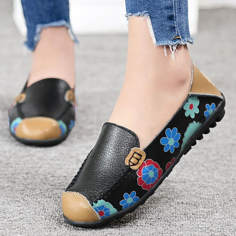 WOIZGIC Ladies Genuine Leather Flats for Spring & Autumn