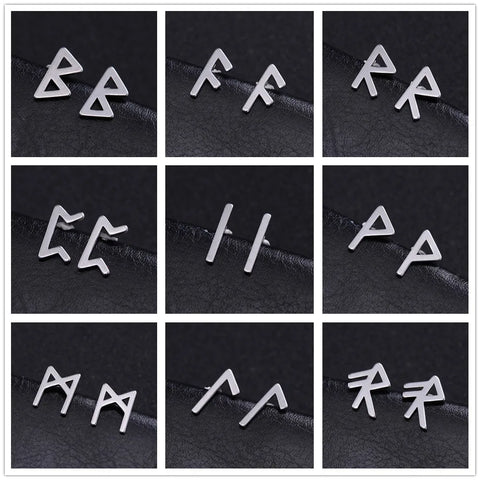 Skyrim Nordic Runes Letter Earring Amulet - Stainless Steel Stud Jewelry for Women and Girls