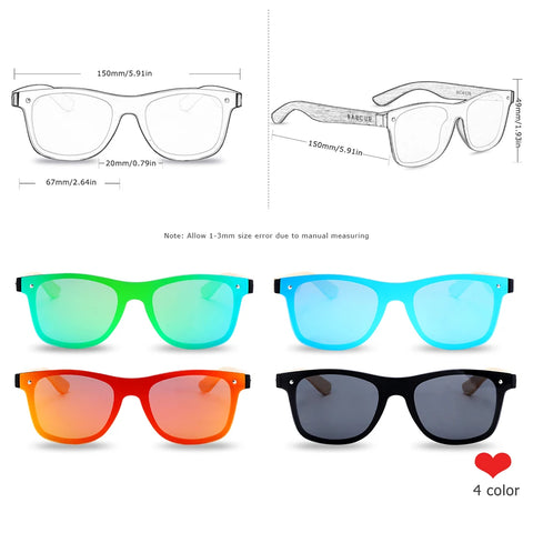 BARCUR Zwarte Walnoot Houten Zonnebril – Gepolariseerd UV400 Unisex